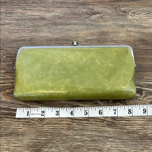 Hobo Lauren Clutch Wallet Leather Double Frame Dark Citron Moss Green Magnetic - Picture 14 of 16